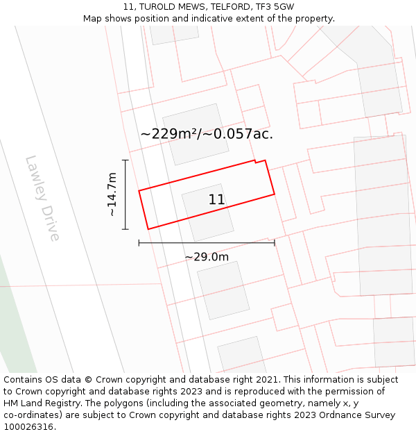 11, TUROLD MEWS, TELFORD, TF3 5GW: Plot and title map