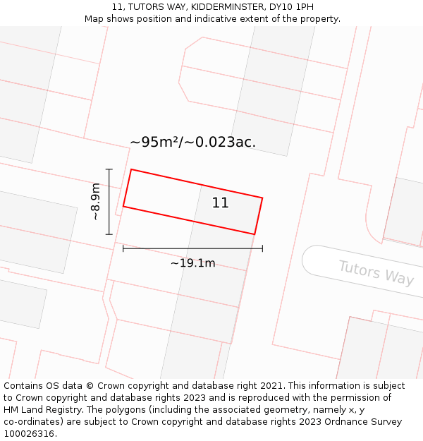 11, TUTORS WAY, KIDDERMINSTER, DY10 1PH: Plot and title map