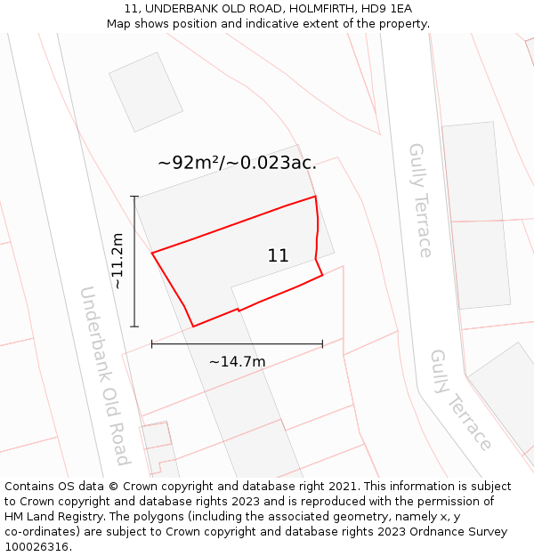 11, UNDERBANK OLD ROAD, HOLMFIRTH, HD9 1EA: Plot and title map