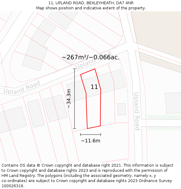 11, UPLAND ROAD, BEXLEYHEATH, DA7 4NR: Plot and title map