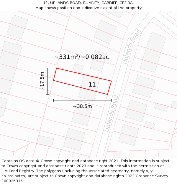 11, UPLANDS ROAD, RUMNEY, CARDIFF, CF3 3AL: Plot and title map