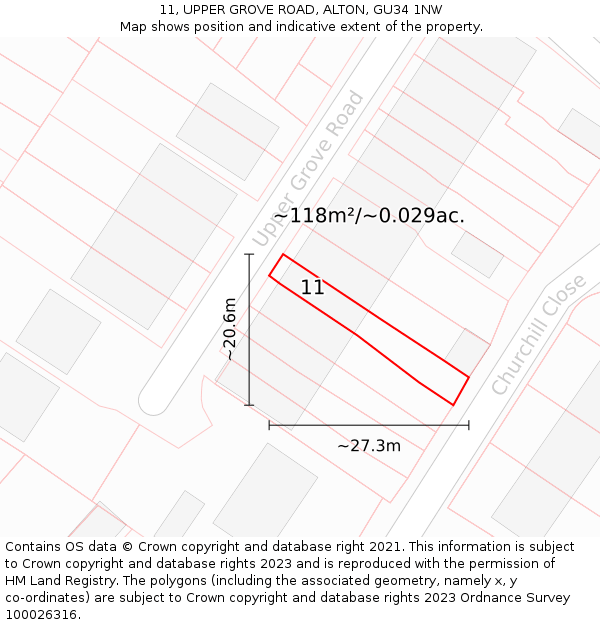 11, UPPER GROVE ROAD, ALTON, GU34 1NW: Plot and title map