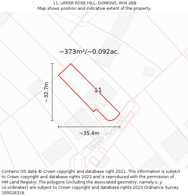 11, UPPER ROSE HILL, DORKING, RH4 2EB: Plot and title map