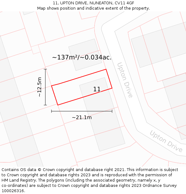 11, UPTON DRIVE, NUNEATON, CV11 4GF: Plot and title map