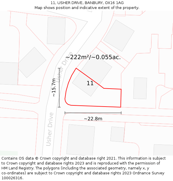 11, USHER DRIVE, BANBURY, OX16 1AG: Plot and title map