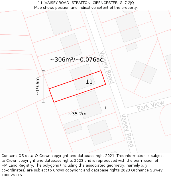 11, VAISEY ROAD, STRATTON, CIRENCESTER, GL7 2JQ: Plot and title map