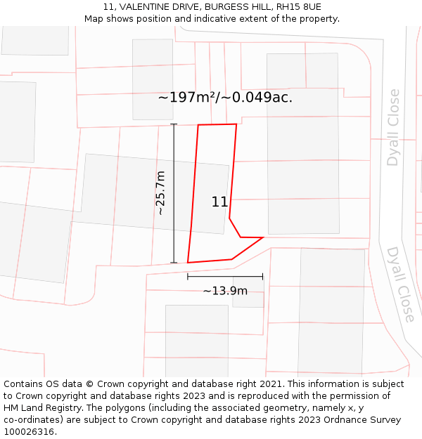 11, VALENTINE DRIVE, BURGESS HILL, RH15 8UE: Plot and title map