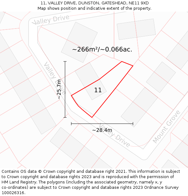 11, VALLEY DRIVE, DUNSTON, GATESHEAD, NE11 9XD: Plot and title map