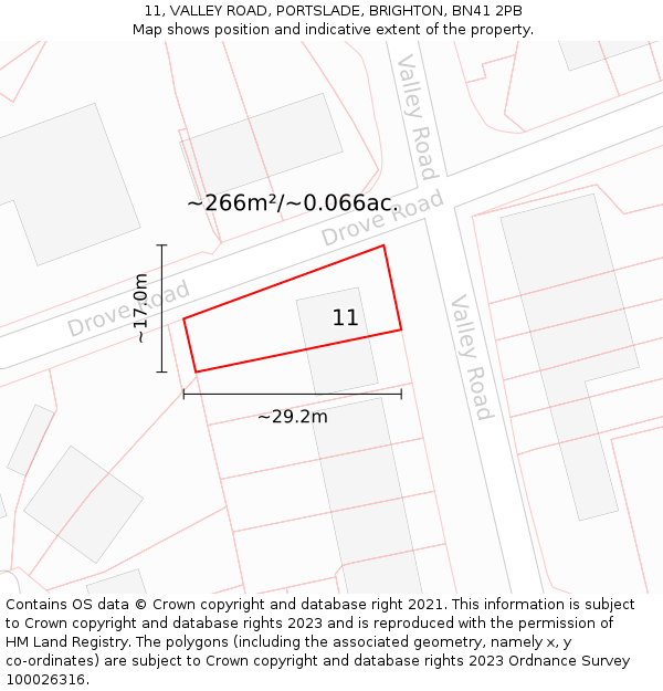 11, VALLEY ROAD, PORTSLADE, BRIGHTON, BN41 2PB: Plot and title map