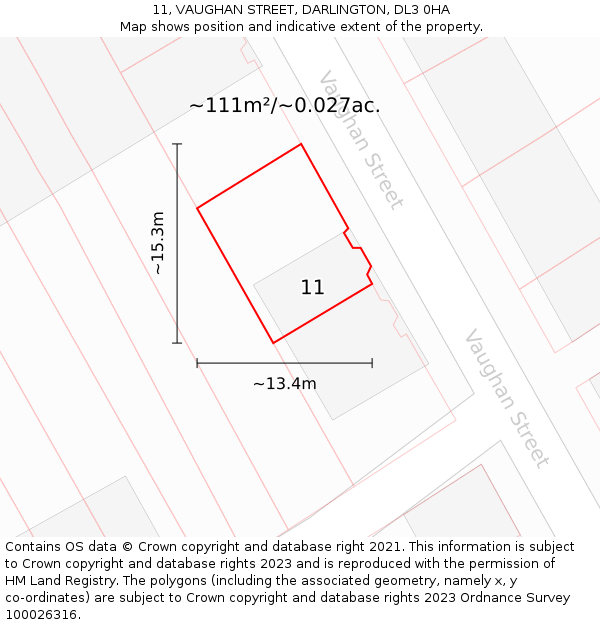 11, VAUGHAN STREET, DARLINGTON, DL3 0HA: Plot and title map