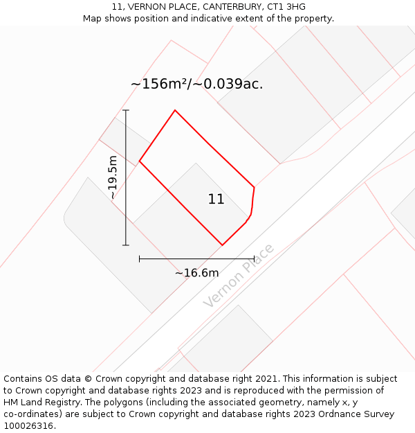 11, VERNON PLACE, CANTERBURY, CT1 3HG: Plot and title map