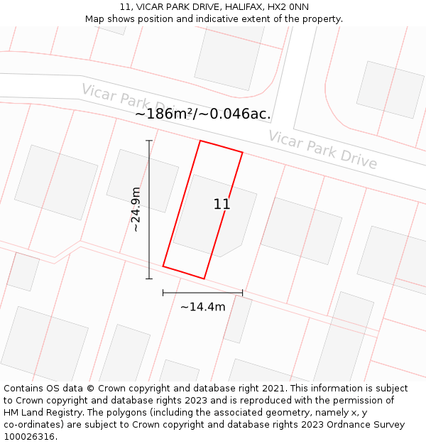 11, VICAR PARK DRIVE, HALIFAX, HX2 0NN: Plot and title map