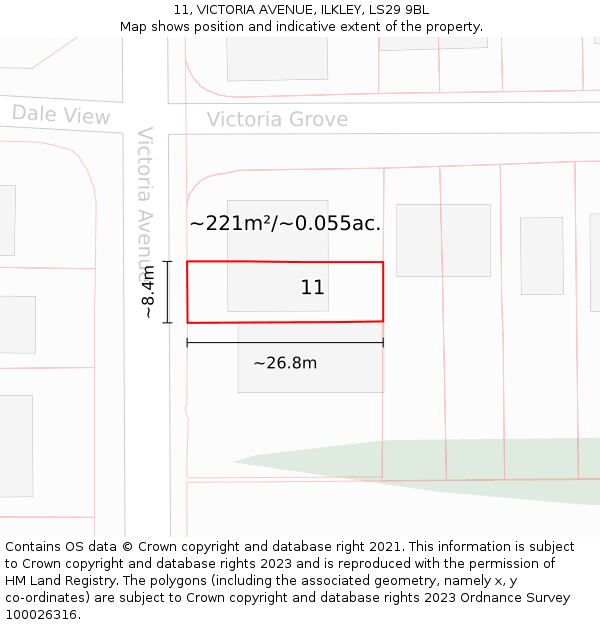 11, VICTORIA AVENUE, ILKLEY, LS29 9BL: Plot and title map