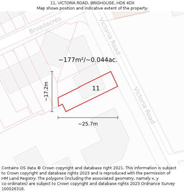 11, VICTORIA ROAD, BRIGHOUSE, HD6 4DX: Plot and title map