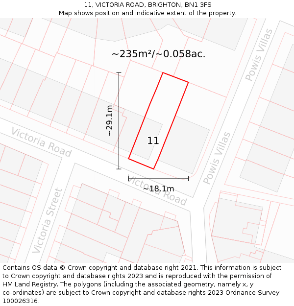 11, VICTORIA ROAD, BRIGHTON, BN1 3FS: Plot and title map