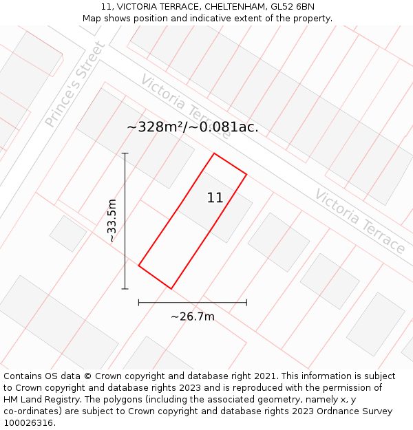 11, VICTORIA TERRACE, CHELTENHAM, GL52 6BN: Plot and title map