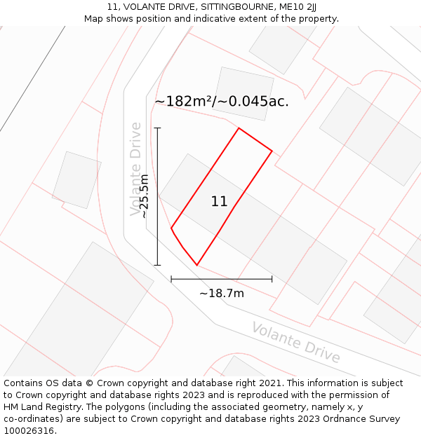 11, VOLANTE DRIVE, SITTINGBOURNE, ME10 2JJ: Plot and title map