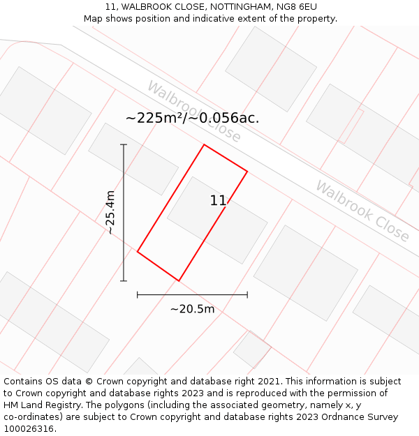 11, WALBROOK CLOSE, NOTTINGHAM, NG8 6EU: Plot and title map