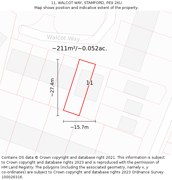 11, WALCOT WAY, STAMFORD, PE9 2XU: Plot and title map