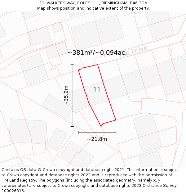 11, WALKERS WAY, COLESHILL, BIRMINGHAM, B46 3DA: Plot and title map