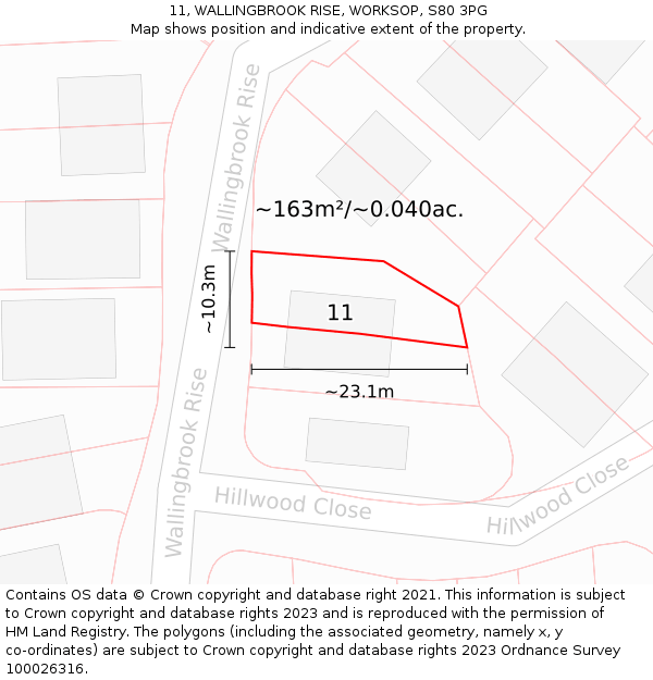 11, WALLINGBROOK RISE, WORKSOP, S80 3PG: Plot and title map