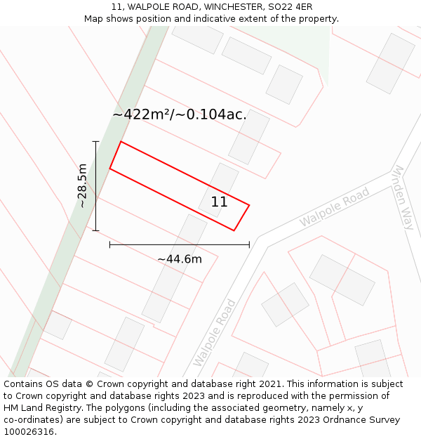11, WALPOLE ROAD, WINCHESTER, SO22 4ER: Plot and title map