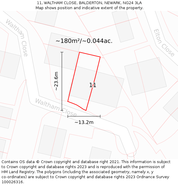 11, WALTHAM CLOSE, BALDERTON, NEWARK, NG24 3LA: Plot and title map