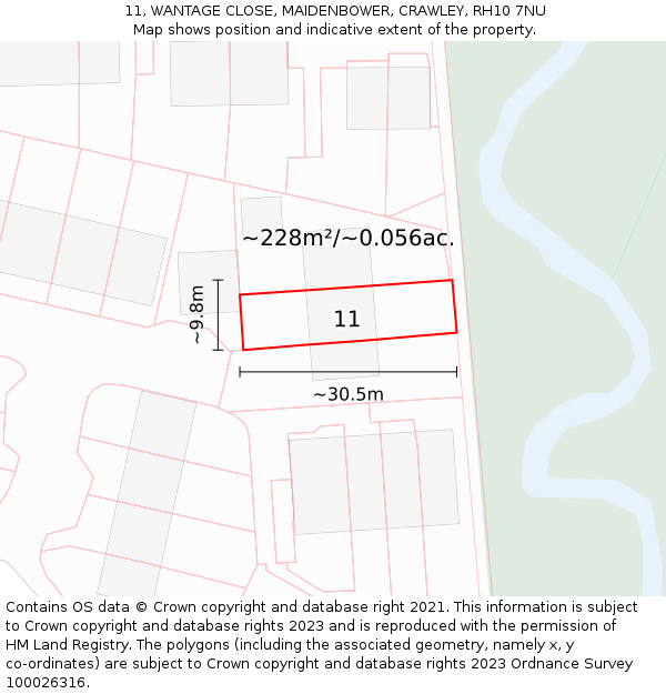 11, WANTAGE CLOSE, MAIDENBOWER, CRAWLEY, RH10 7NU: Plot and title map