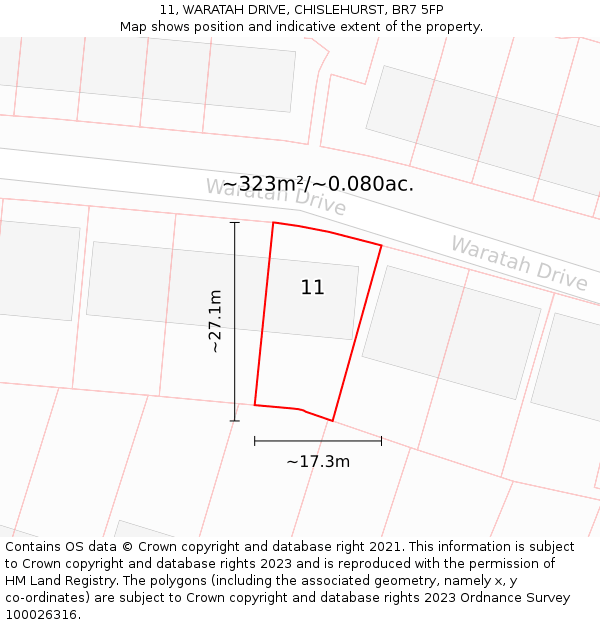 11, WARATAH DRIVE, CHISLEHURST, BR7 5FP: Plot and title map