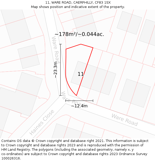 11, WARE ROAD, CAERPHILLY, CF83 1SX: Plot and title map