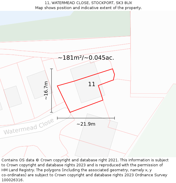 11, WATERMEAD CLOSE, STOCKPORT, SK3 8UX: Plot and title map