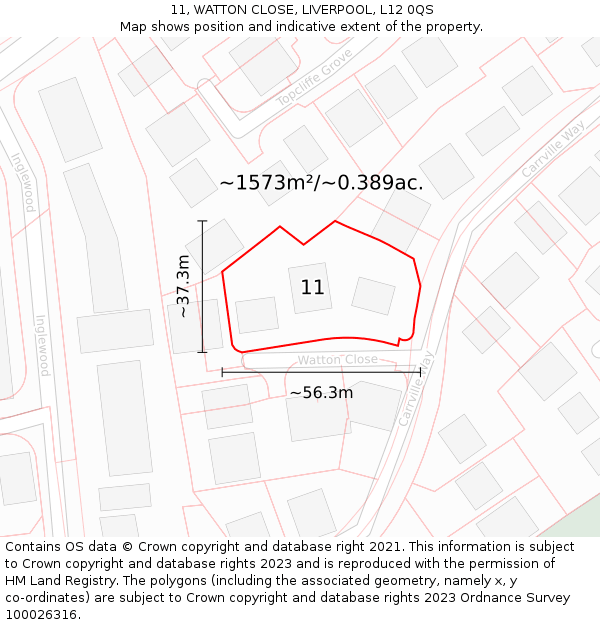 11, WATTON CLOSE, LIVERPOOL, L12 0QS: Plot and title map