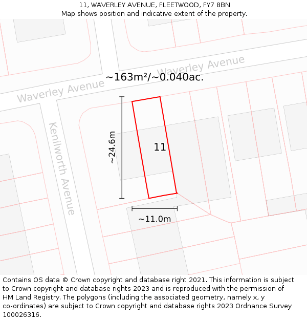 11, WAVERLEY AVENUE, FLEETWOOD, FY7 8BN: Plot and title map