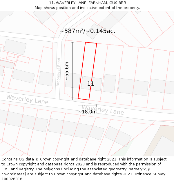 11, WAVERLEY LANE, FARNHAM, GU9 8BB: Plot and title map