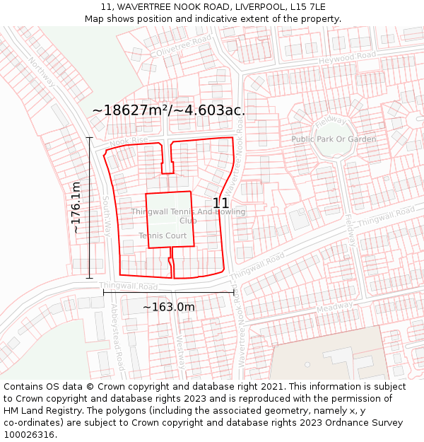 11, WAVERTREE NOOK ROAD, LIVERPOOL, L15 7LE: Plot and title map