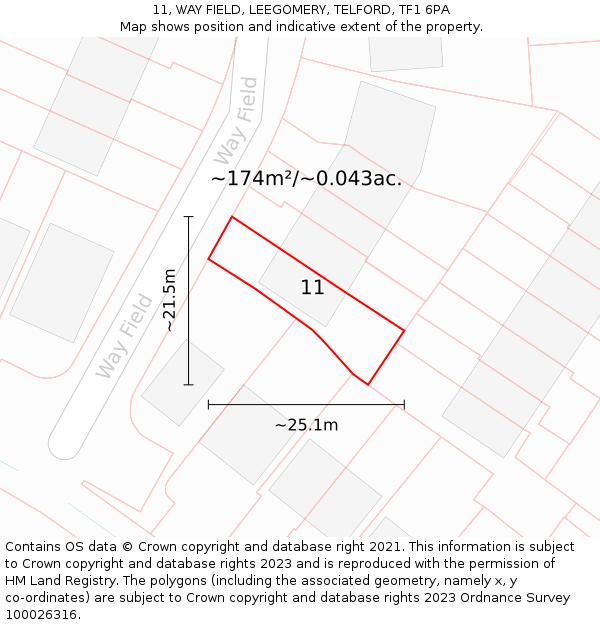 11, WAY FIELD, LEEGOMERY, TELFORD, TF1 6PA: Plot and title map