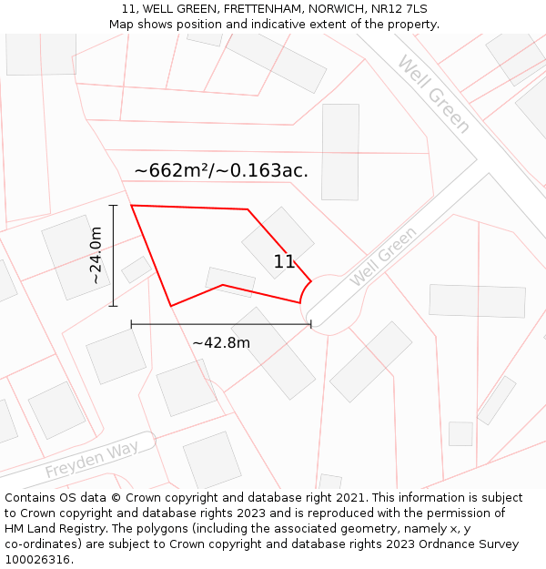 11, WELL GREEN, FRETTENHAM, NORWICH, NR12 7LS: Plot and title map