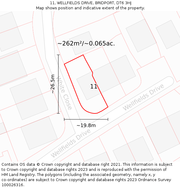 11, WELLFIELDS DRIVE, BRIDPORT, DT6 3HJ: Plot and title map