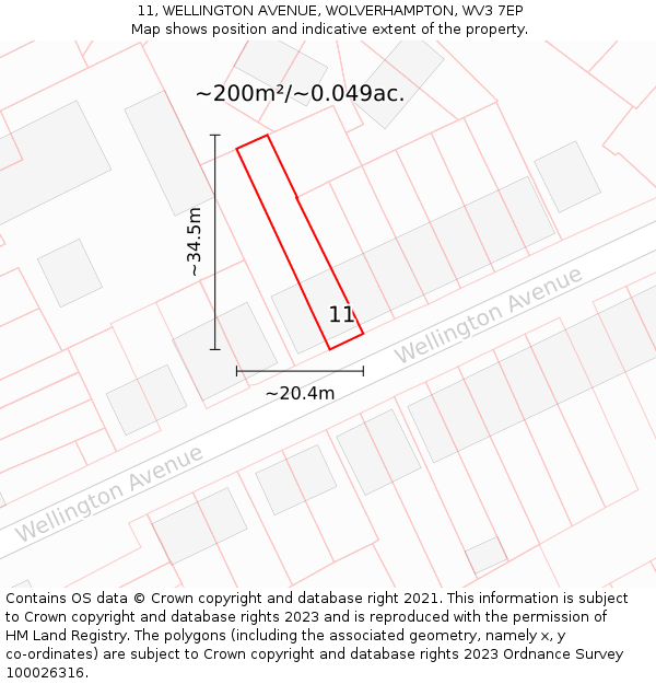 11, WELLINGTON AVENUE, WOLVERHAMPTON, WV3 7EP: Plot and title map