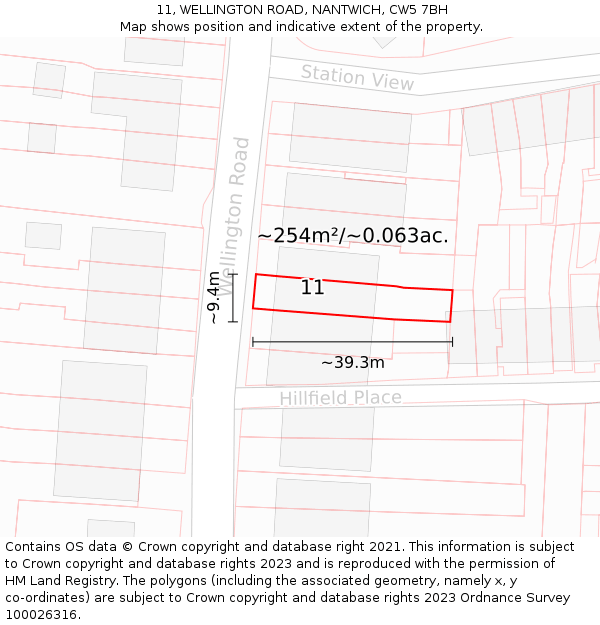 11, WELLINGTON ROAD, NANTWICH, CW5 7BH: Plot and title map