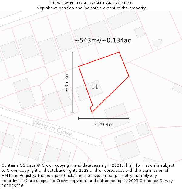 11, WELWYN CLOSE, GRANTHAM, NG31 7JU: Plot and title map