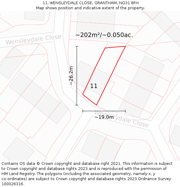 11, WENSLEYDALE CLOSE, GRANTHAM, NG31 8FH: Plot and title map