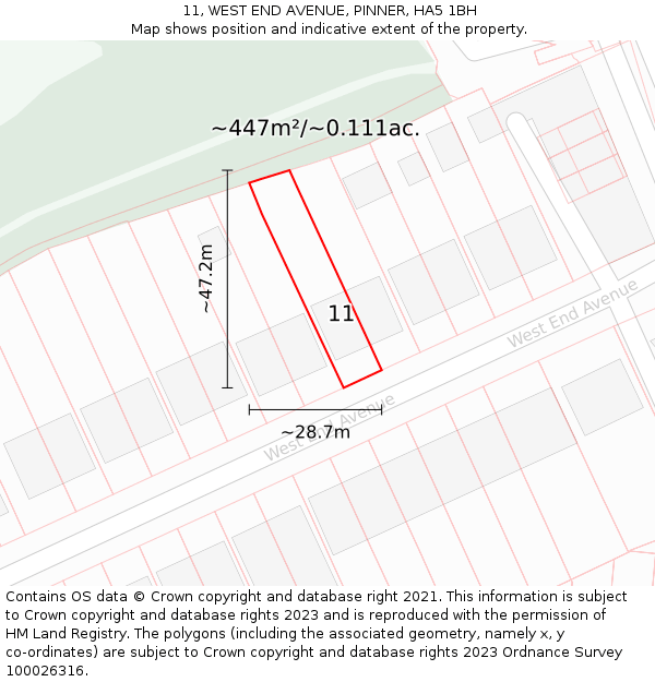 11, WEST END AVENUE, PINNER, HA5 1BH: Plot and title map