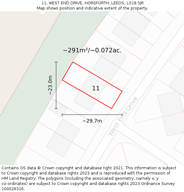 11, WEST END DRIVE, HORSFORTH, LEEDS, LS18 5JR: Plot and title map