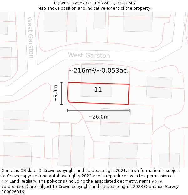 11, WEST GARSTON, BANWELL, BS29 6EY: Plot and title map