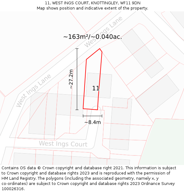 11, WEST INGS COURT, KNOTTINGLEY, WF11 9DN: Plot and title map