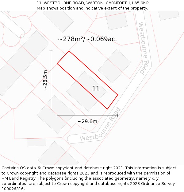 11, WESTBOURNE ROAD, WARTON, CARNFORTH, LA5 9NP: Plot and title map