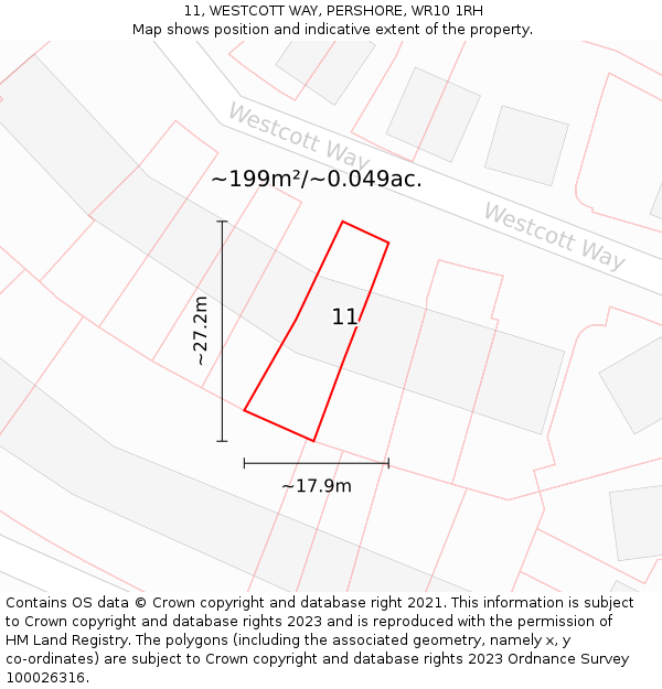 11, WESTCOTT WAY, PERSHORE, WR10 1RH: Plot and title map