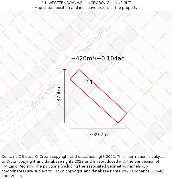 11, WESTERN WAY, WELLINGBOROUGH, NN8 3LZ: Plot and title map