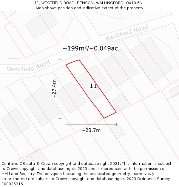 11, WESTFIELD ROAD, BENSON, WALLINGFORD, OX10 6NH: Plot and title map